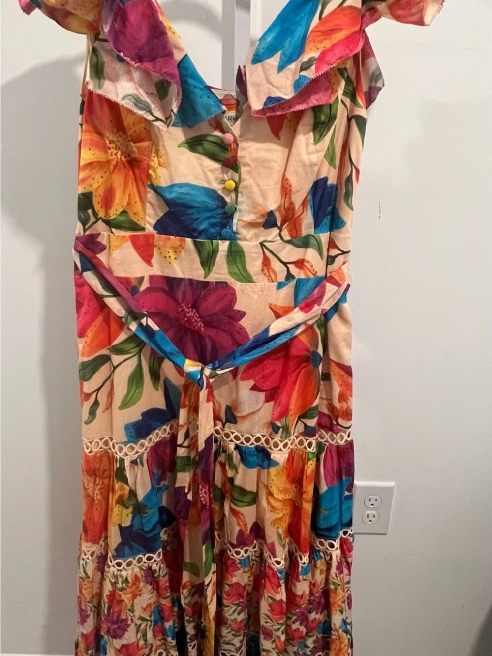 Farm Rio Mary's Garden Frilled Top Midi Dress Size L P2P 20’ waist 17’ - Picture 2 of 2
